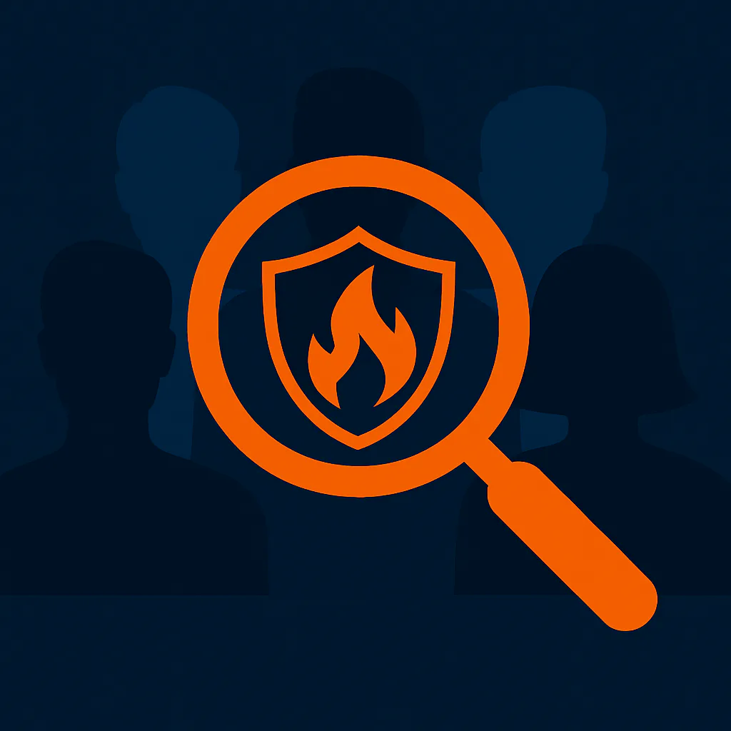 Vergrootglas op brandveiligheidsmaatregelen als symbool voor beschrijving en rol